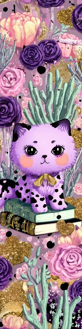 Free kawaii cats bookmark featuring a cat sitting on stacked books